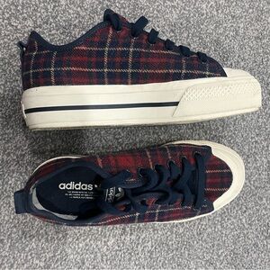 Adidas Red and Blue Plaid Sneakers